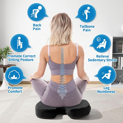 Memory Foam Seat Cushion for Office Chair & Car - Ergonomic Tailbone & Sciatica Pain Relief Pad - Non-Slip Desk Chair Cushion for Long Sitting, Breathable Mesh Pad for Posture Support (Black)