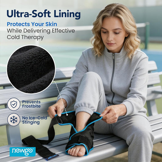 NEWGO Foot Ice Pack Wrap – Cold Compression for Plantar Fasciitis, Black | 360° Full Coverage Gel Ice Boot, Reusable For Heel & Ankle Pain, Swelling, Achilles Tendonitis, Sprains
