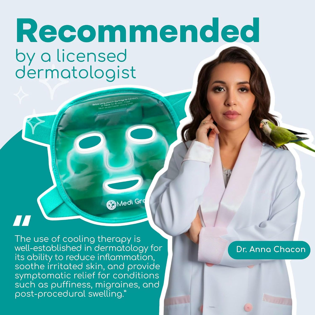 Medi Grade Face Ice Pack and Cooling Eye Mask Set, ChillGel Gel Mask, Green