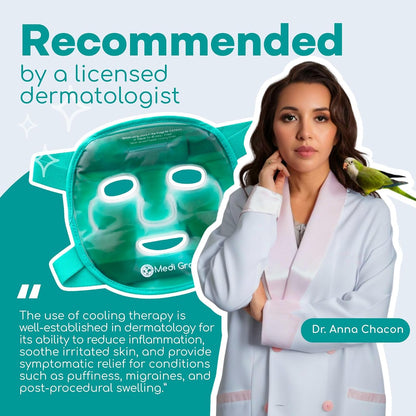 Medi Grade Face Ice Pack and Cooling Eye Mask Set, ChillGel Gel Mask, Green