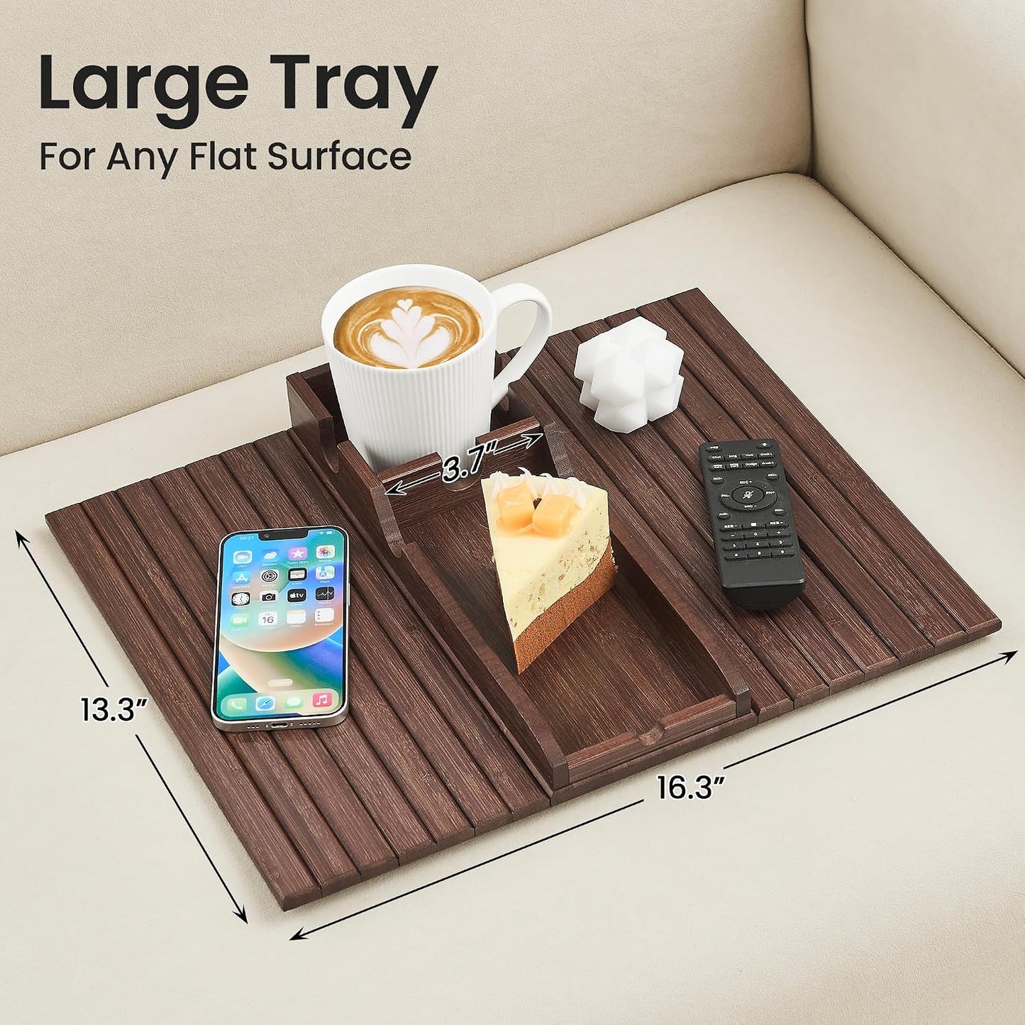 GEHE Couch Cup Holder, Anti Falling Sofa Arm Tray, Natural Bamboo Sofa Cup Holder More Safe for Your Family, Portable Couch Arm Tray Armrest Table for Remote, Snacks, Drinks