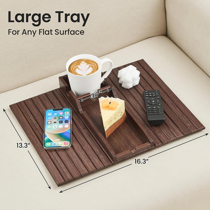 GEHE Couch Cup Holder, Anti Falling Sofa Arm Tray, Natural Bamboo Sofa Cup Holder More Safe for Your Family, Portable Couch Arm Tray Armrest Table for Remote, Snacks, Drinks