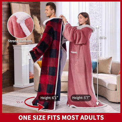 IFNOW Sherpa Wearable Blanket with Sleeves, Oversized Snuggle Robe, Purple | 430GSM Thick, 55x69", Big Pocket, TV Blanket,Fall Winter Dorm Essentials or Office, Christmas Birthday Gifts for Women Men