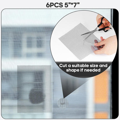 Secopad 6 PCS Screen Patch Tape, 5" X 7" Window Screen Repair Kit, Black | Quick Repair, Strong Adhesive, Easy to Use, For Mesh Window & Door, Cuttable Fiberglass, No Tools Needed