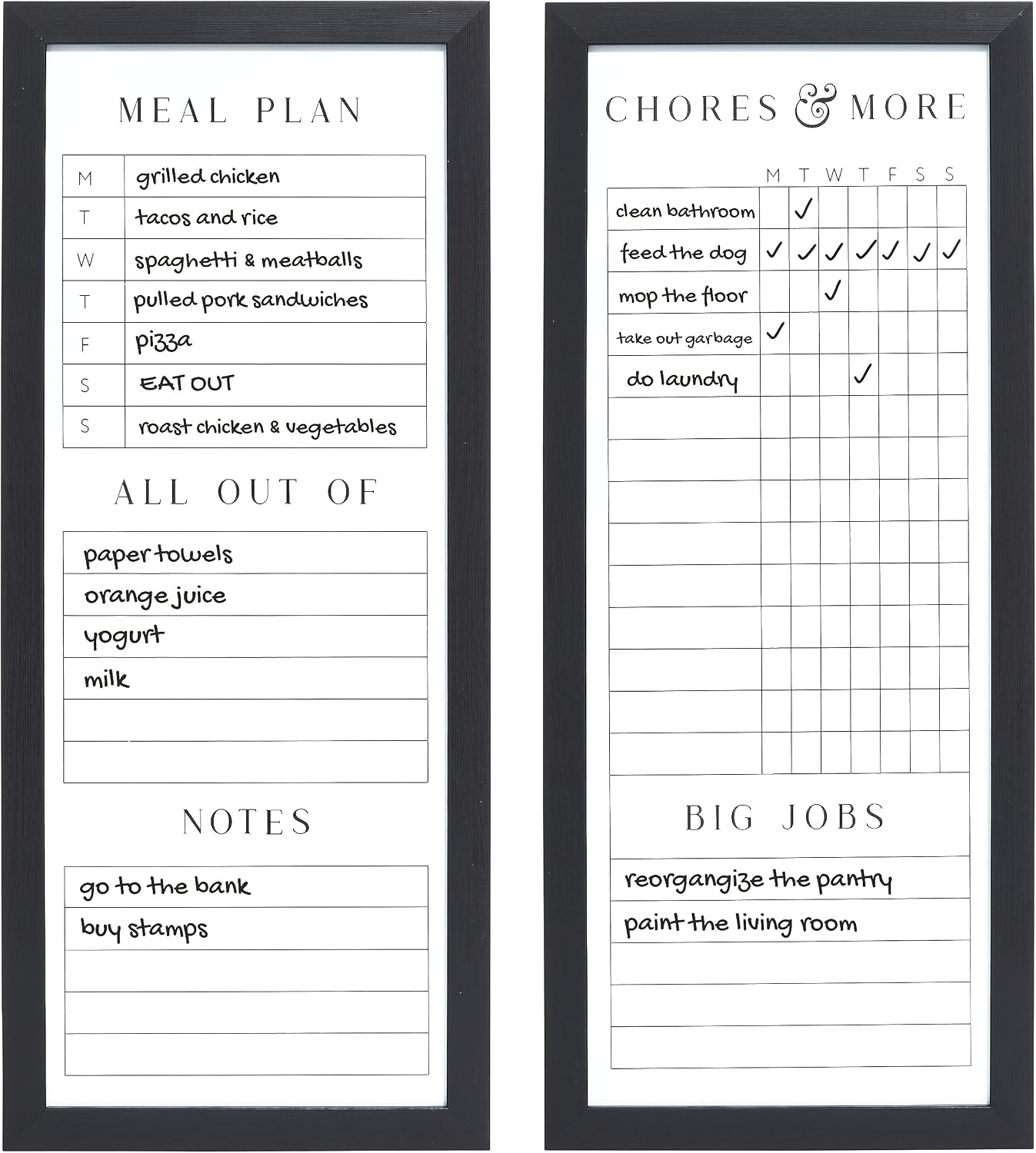 Sheffield Home Set of Two Family Planner Dry Erase Boards Featuring, Chore Chart, Shopping List, Weekly Meal Planner and Notes, 9x21 Inch, Natural