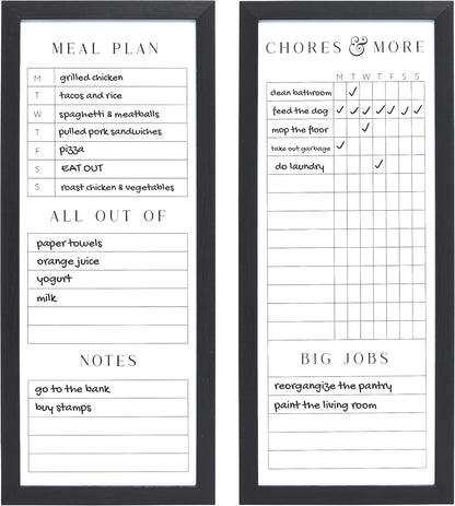 Sheffield Home Set of Two Family Planner Dry Erase Boards Featuring, Chore Chart, Shopping List, Weekly Meal Planner and Notes, 9x21 Inch, Natural