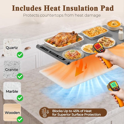 Warming Mat for Food, Electric Warming Tray with Heat-Resistant Pad-L Grey | Colorlife 6 Preset Modes, 7 Temps, 6H Timer, Child Lock, Auto-Memory, Rollable Silicone Food Warmer for Buffet, Parties