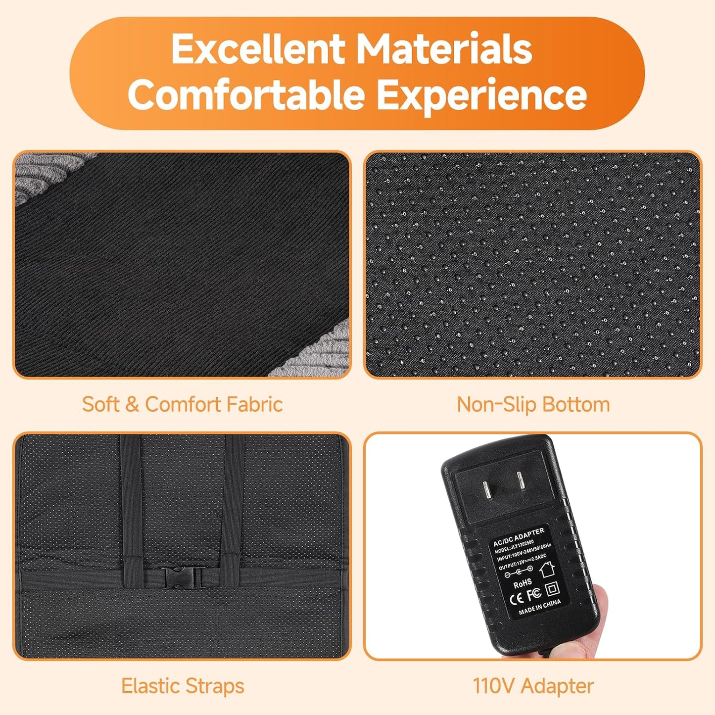Heated Seat Cushion for Office Chair Back and Seat Warmer Pad with 110V Adapter