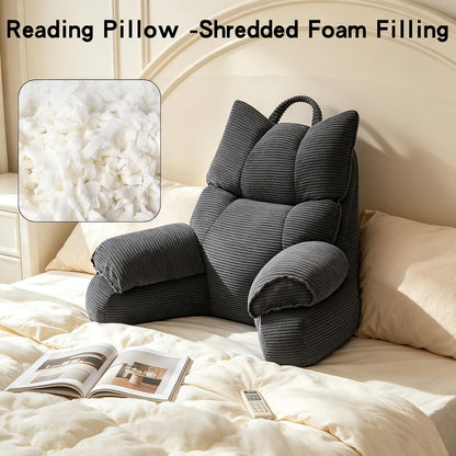 Reading Pillow for Bed with Arms, Back Support, Memory Foam（Grey Black）