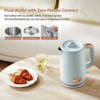 OLEGA Electric Tea Kettle: 1200W Fast Boil Electric Water Kettles 1.5L | Stainless Steel Kettle; Large Electric Water Kettle; Plastic Free Teapot; Auto Shut-Off Water Boiler; Fast Boil Kettles