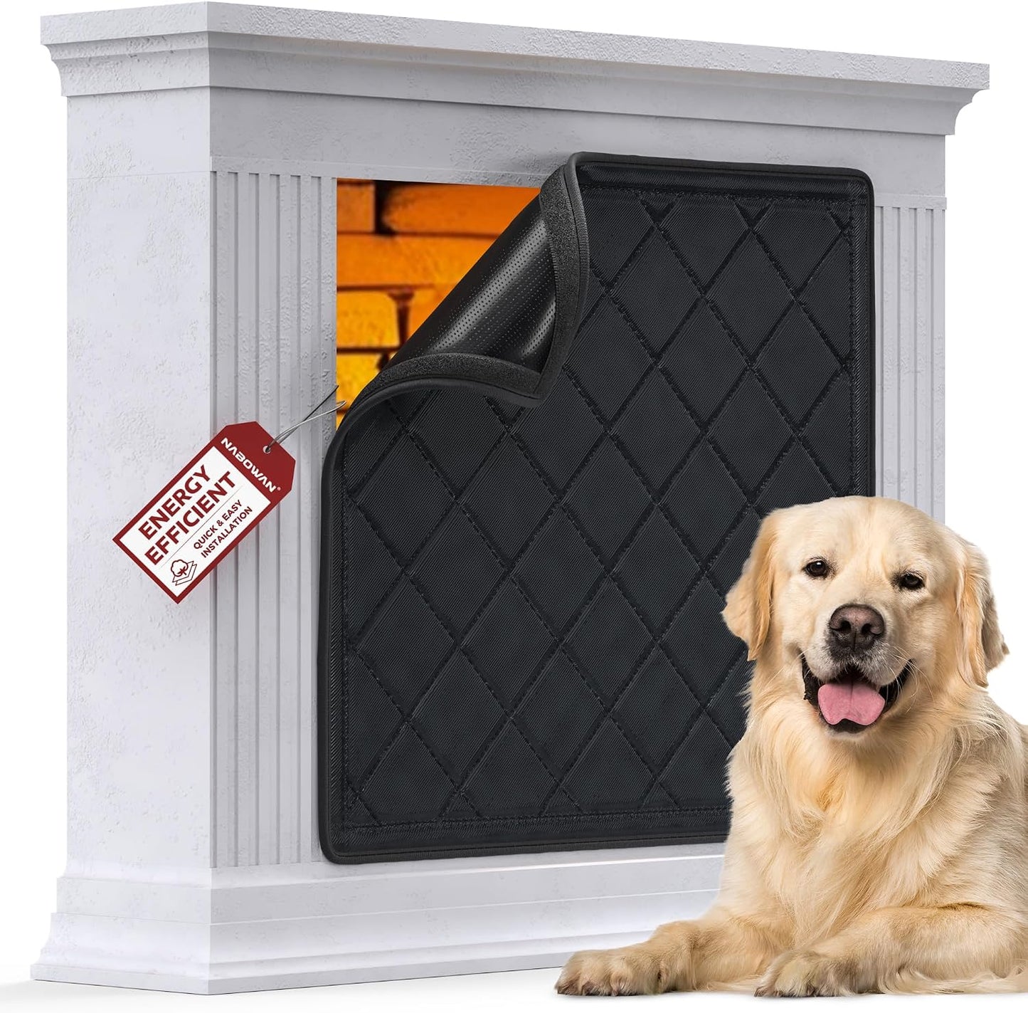 NABOWAN Magnetic Fireplace Cover Easy Install - Indoor Fireplace Blanket to Block Cold Air Reduce Energy Costs, Fireplace Draft Stopper with Full Frame Hook & Loop and Built-in Magnets (32 x 39 Inch)