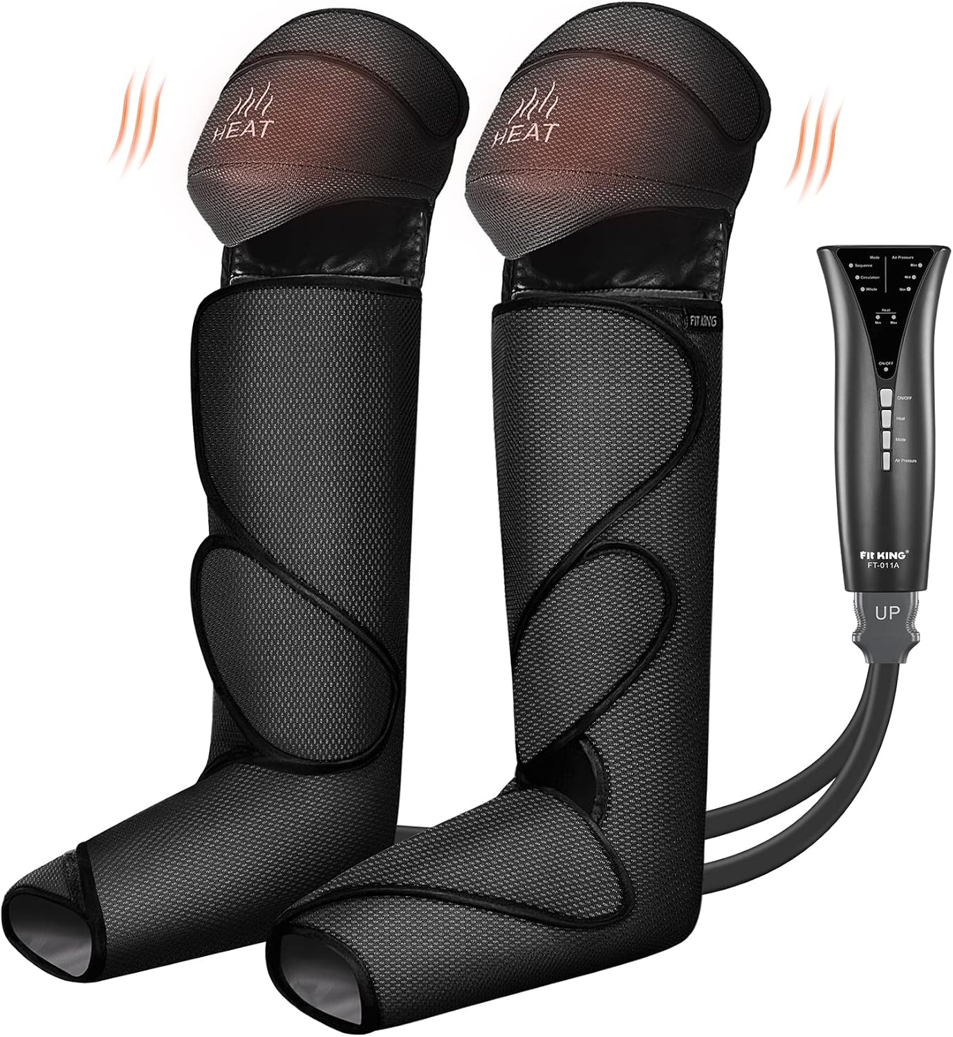 FIT KING Foot & Leg Compression Massager with Knee Heating for Circulation | FSA-HSA, Adjustable Leg Wraps, Size Extensions, 3 Modes 3 Intensities, Helpful for Pain Edema RLS, Great Gift for Wife Mom