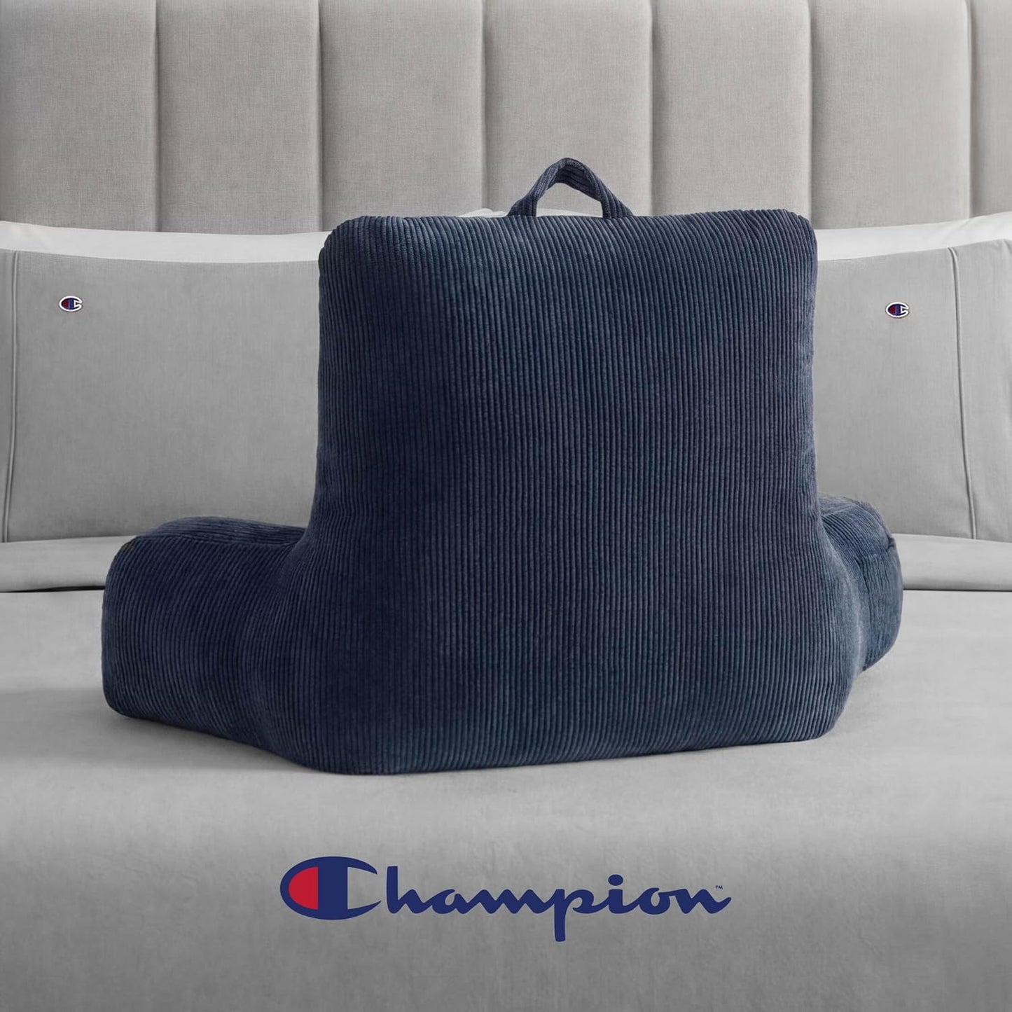 Champion Faux Wool Bedrest Pillow, 100% Polyester Cover and Fill, Spot Clean Only, Navy Blue, 29" x 24.5" x 10.5"