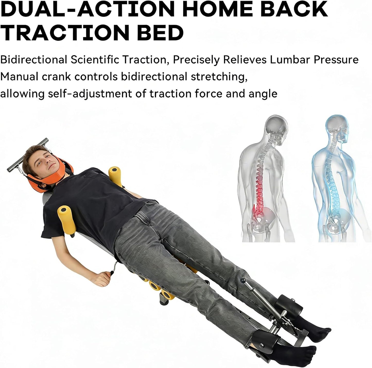 Multifunctional Full Body Traction Bed, Cervical Spine Stretcher Traction Spine Lumbar Massage Traction Table Back Stretch Decompression Machine for Tension Relief & Body Aches Pains, Massage (Grey)