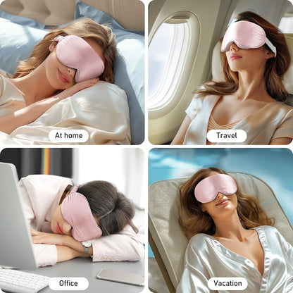 LitBear 100% 22 Momme Mulberry Silk Sleep Mask - 3D Contoured Eye Mask for Men & Women, Soft Breathable Sleeping Mask with Adjustable Strap, Perfect Blocks Light for Sleeping (Black)