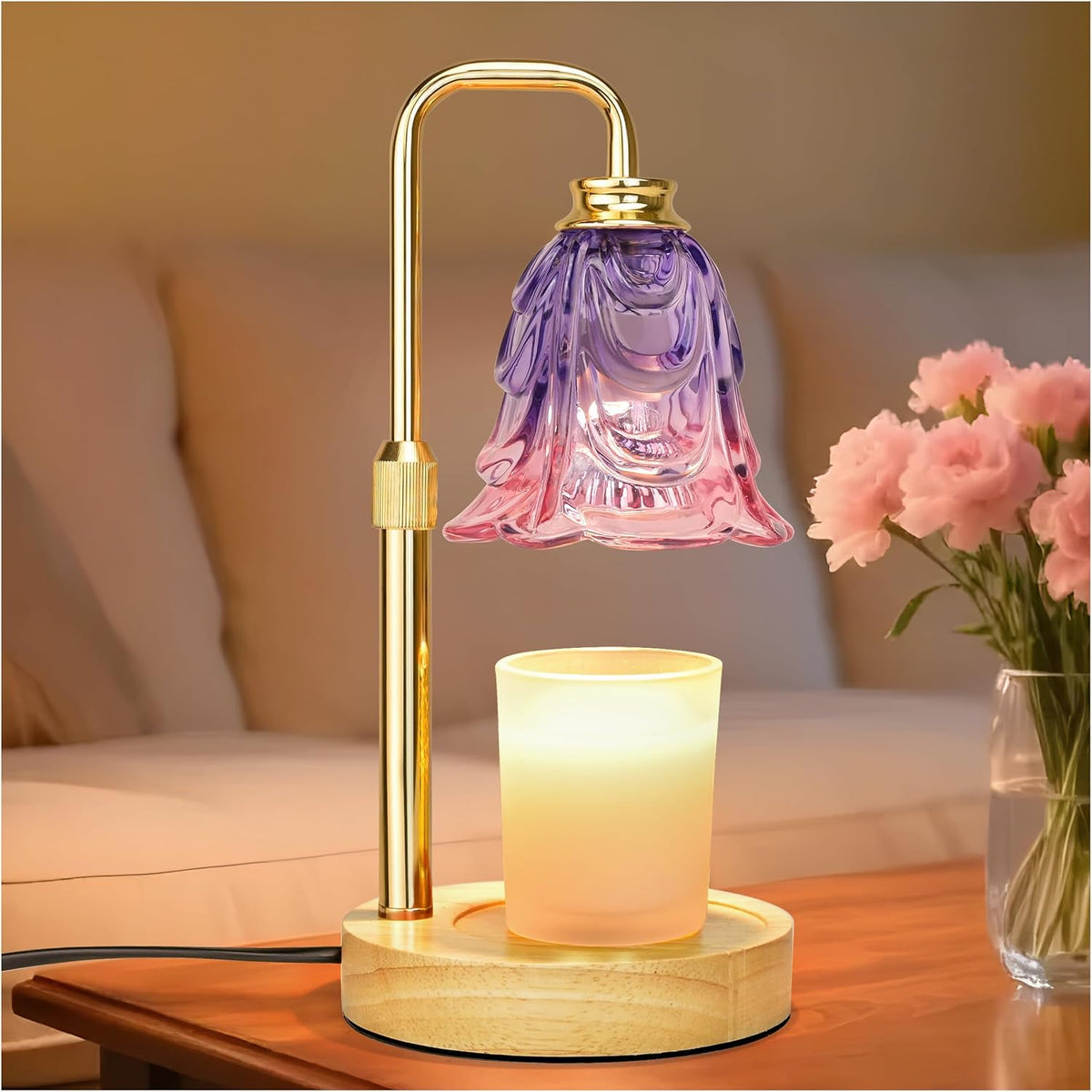 XJZJY Pink Flower Candle Warmer Lamp with Timer, Birthday Gifts for Women