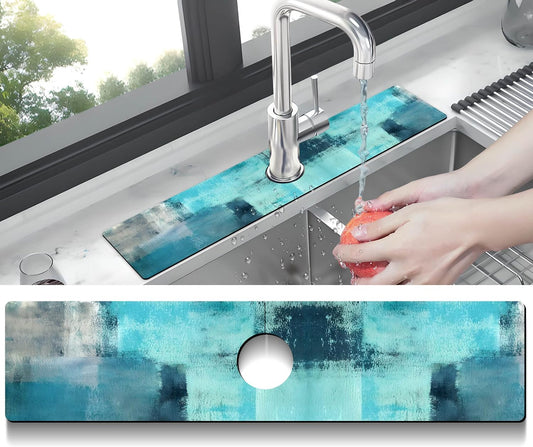 Kitchen Sink Splash Guard Faucet Mat Super Absorbent Fast Drying Mat Sink Gadgets Splash Guard Behind Faucet Drip Catcher for Kitchen (Pink Red Roses Floral, 23.5x5.5in)