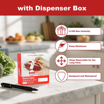 Removable Freezer Labels with Dispenser, 1" x 3", 1 Box (Red) | Writable, remove no residue, waterproof & oilproof, easy peel-off design, 300 labels per box, for meal prep containers
