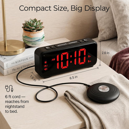 Vibrating Bed Shaker Alarm Clock for Deaf & Hard of Hearing, Black