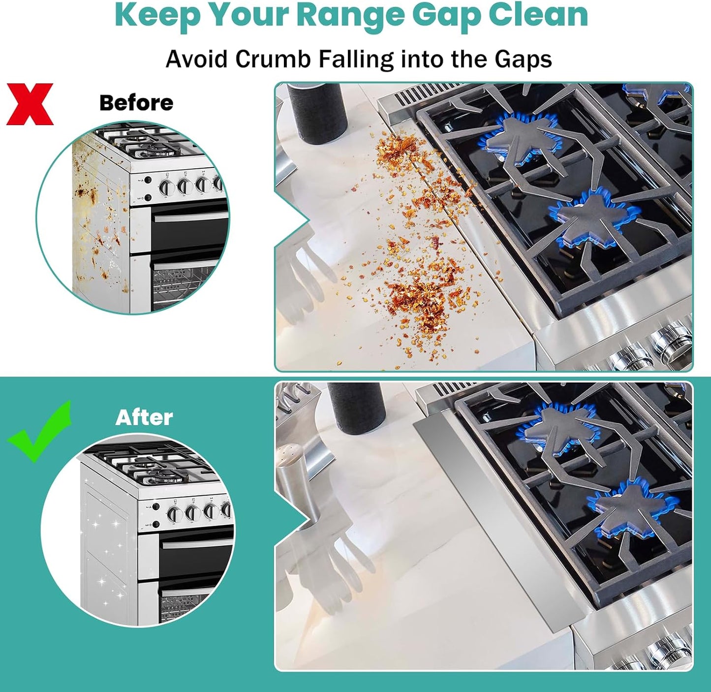 Stove Gap Covers 2PCS, Stove Gap Filler Stainless Steel,13.8'' to 27.5'' Adjustable Length,Range Trim Kit,Oven Stove Gap Guard Between Stovetop and Counter,Easy to Clean Heat Resistant, Black