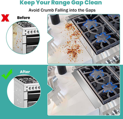 Stove Gap Covers 2PCS, Stove Gap Filler Stainless Steel,13.8'' to 27.5'' Adjustable Length,Range Trim Kit,Oven Stove Gap Guard Between Stovetop and Counter,Easy to Clean Heat Resistant, Black