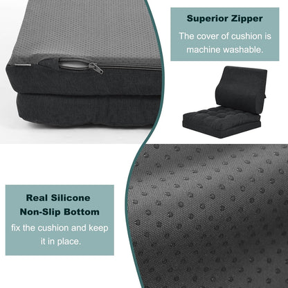 baibu Memory Foam Recliner Cushions with Lumbar Support Pillow Set for Elderly, 20x20x5 Inch Dual-Layer Design Non-Slip Recliner Seat Cushion & Back Support Pillow for Reduce Hip & Lumbar Pain, Brown