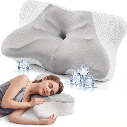Sweetcrispy Cervical Pillow for Neck and Shoulder - Ergonomic Memory Foam Pillows, Contour Side Sleeper for Adults, Cooling Orthopedic Neck Support for Back Stomach Sleepers, White