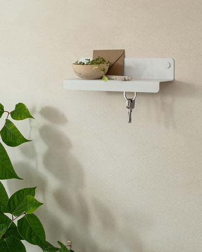 Kazai. Key Holder for Wall 'Holmsen' | Minimalist Key Hooks Design from Berlin | Modern Key Hanger with Metal Shelf | Key Hook Wall Mounted as Hallway Furniture | Sand Taupe