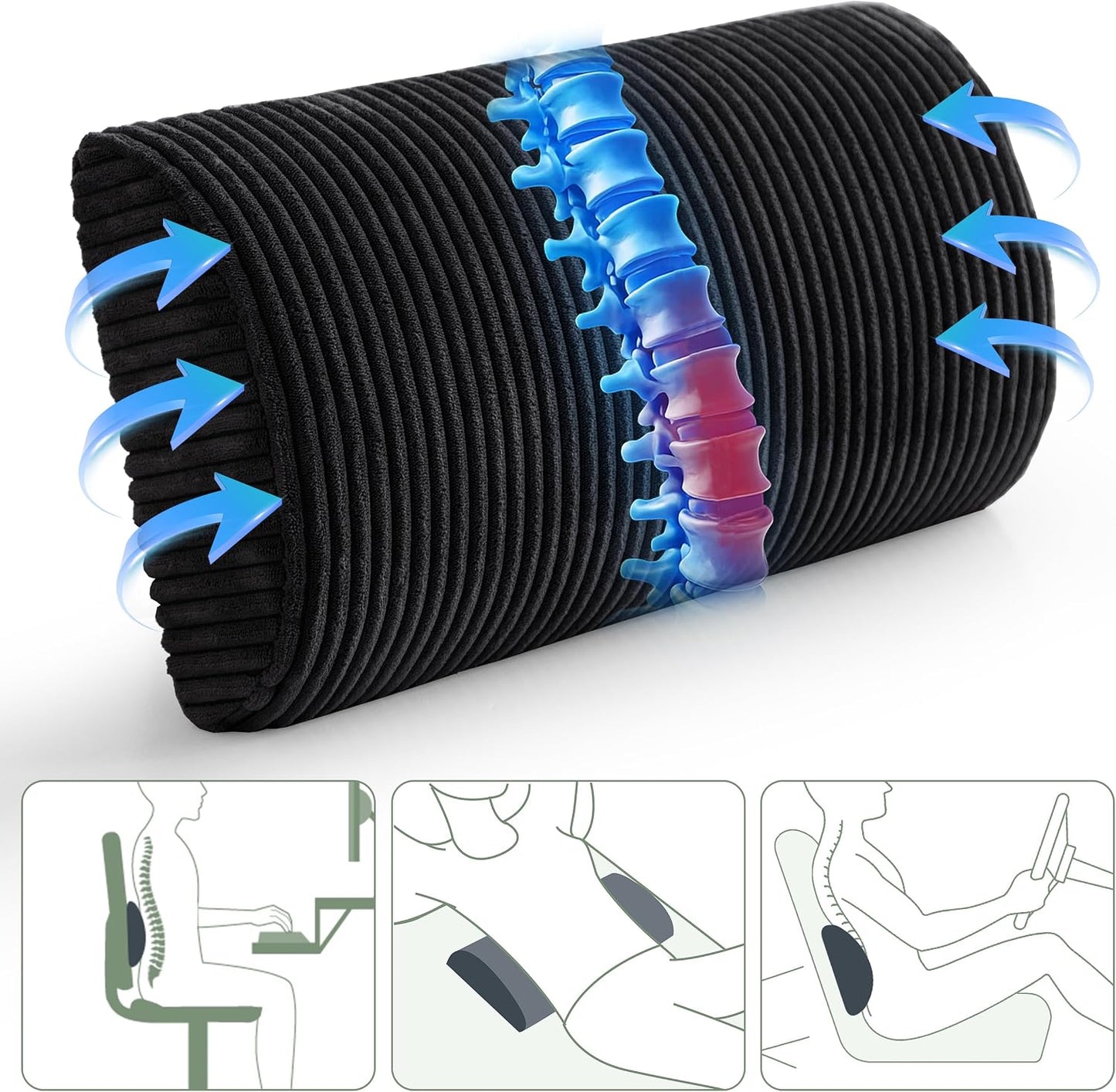 HIGOGOGO Lumbar Support Pillow for Recliner Chair/Accent Chair/Couch, Memory Foam Back Support Cushion for Elderly, Recliner Cushions for Back Rest, Pain Relief, Reading, Washable Cover, Brown