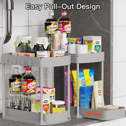 2 Packs Under Sink Pull-Out Storage Organizers, 12.8 Inches, Black | Multi-Purpose Cabinet Organizers and Storage for Bathroom & Kitchen