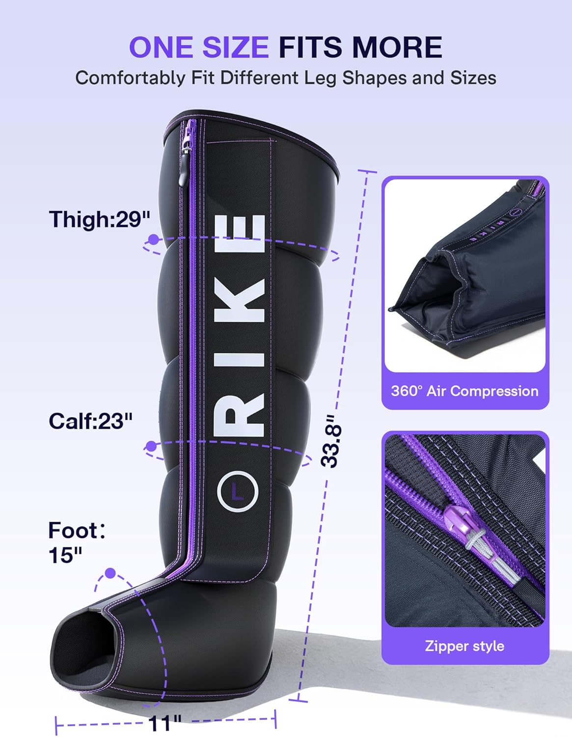 RIKE Leg Compression Massager with Heat for Circulation and Pain Relief FSA | [2026 Upgraded] 5 Chamber Full Leg Zipper Boots, 6 Modes & 3 Heat Levels, Air Recovery Massage for Athletes, Gift for Mom Dad