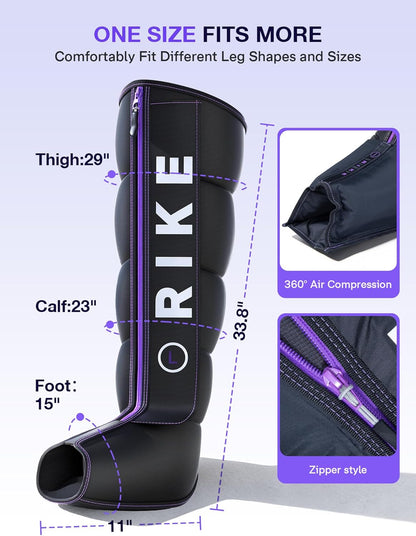 RIKE Leg Compression Massager with Heat for Circulation and Pain Relief FSA | [2026 Upgraded] 5 Chamber Full Leg Zipper Boots, 6 Modes & 3 Heat Levels, Air Recovery Massage for Athletes, Gift for Mom Dad