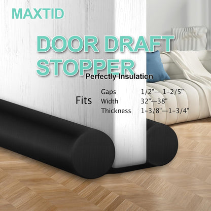 MAXTID Under Door Draft Stopper for Bottom of Doors 38" Black | Door Blocker Noise Reduce Light Cold Air Guard Breeze Sound Proof Door Sweep Door Seal Insulation Strip Gap Filler
