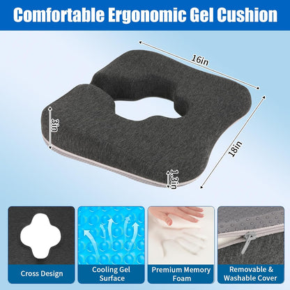 Gel Wheelchair Cushions for BedSores Prevention,Bed Sore Pad Cushion for Butt - Pain Relief for Long Sitting & Relieve Sciatica, Back, Tailbone, Pressure Sore and Ulcer Pain for Pregnant and Elderly