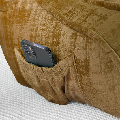DIY Assembly Art Velvet Backrest Reading Bed Rest Pillow with Arms & Pockets, 18" H for Sitting in Bed Couch Sofa, Back Support Cushion with Removable Cover, 20"x18"x17", Aqua
