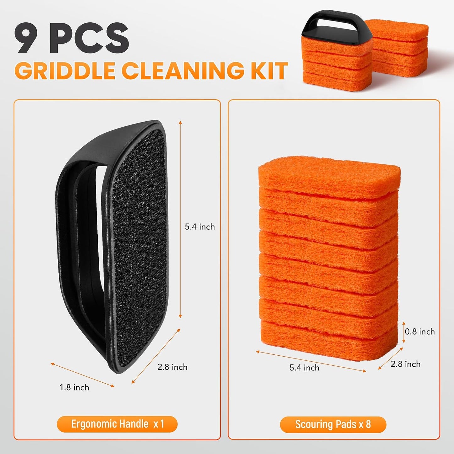 Grill Brick for Cleaning Flat Top, Heavy Duty Grill Stone Griddle Brick | Pumice Grill Cleaning Brick with Handle & Scraper, Griddle Cleaner for Removing Stubborn Grease, Rust (5 PCS)