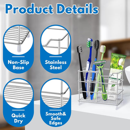 Electric Toothbrush Holders for Bathrooms 304 Stainless Steel Quick Drying | Upgrade Heavy Duty Sturdy Durable Toothpaste Holder Bathroom Organizer Storage Decor Accessories Tooth Brush Holder Caddy