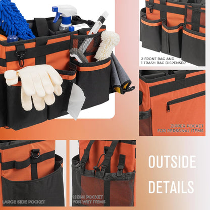 SCAVATA Wearable Cleaning Caddy, Cleaning Caddy Supplies Organizer with Handle & Shoulder Straps for Housekeepers, Under Sink & Car Cleaning Tool Organizers Bag with 4 Foldable Divider (NavyBlue)