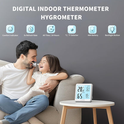 DOQAUS Digital Hygrometer Indoor Thermometer Humidity Meter with Backlight | 3s Fast Refresh, 3.05in Digital Temperature Humidity Monitor with Max Min Records for Home, Bedroom, Baby Room, Greenhouse