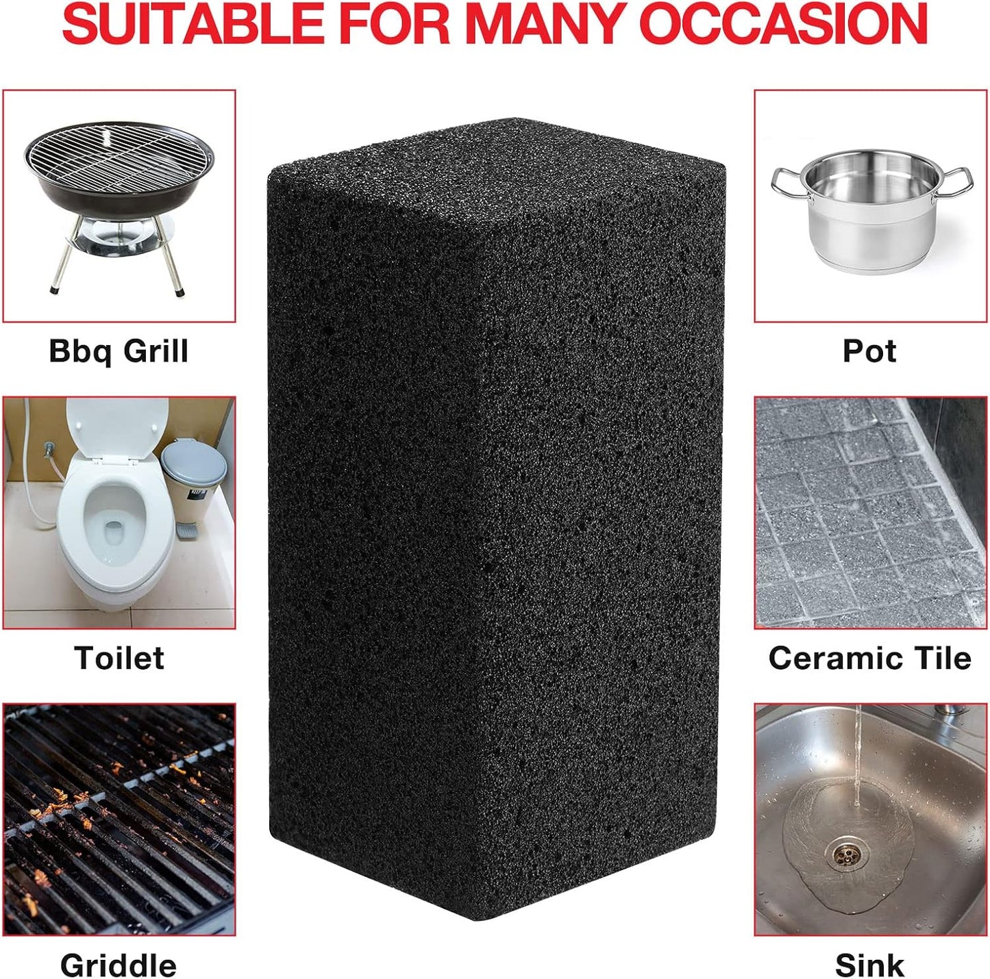 Irenare 10 Pieces Commercial Grill Cleaning Brick Pumice Stone Bulk,Black | Heavy Duty Reusable Blocks, For Restaurant Griddles Flat Tops, Cleans BBQ Grates Outdoor Grills, Removes Tough Grease