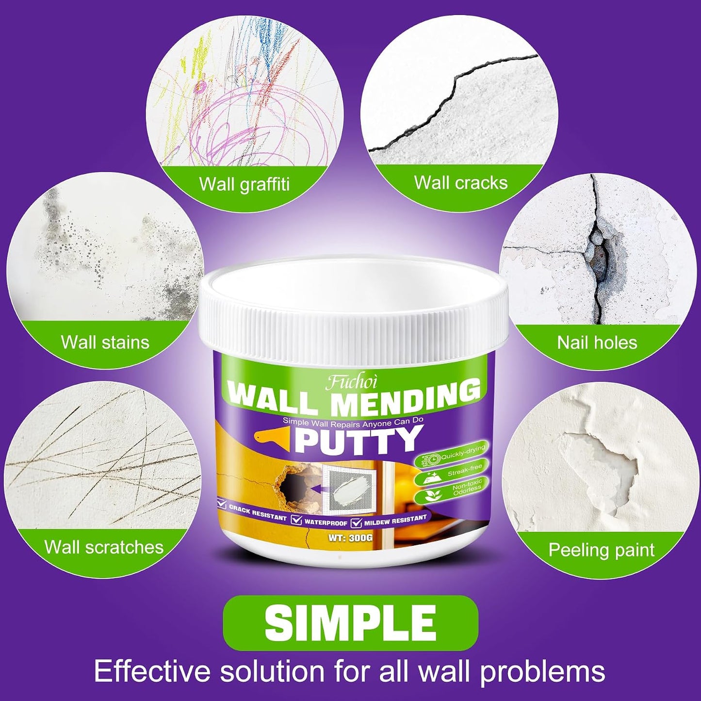 Drywall Repair Kit, 10.5oz Wall Spackle Paste,Drywall Hole Patch Repair Kit | For filling nail holes and crack on wall surfaces,drywall mud plaster with scraper & self-adhesive mesh patches