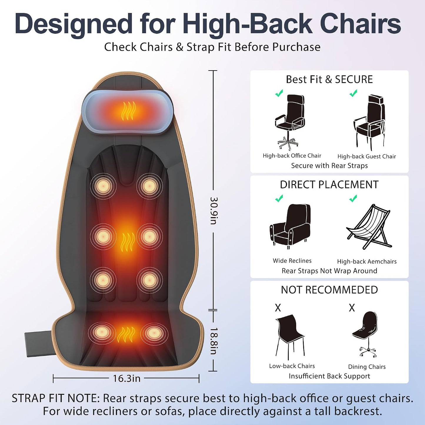 SLOTHMORE Back Massager for Chair, Vibration Massage Chair Pad | Back Massager with Heat, Adjustable Neck Pillow, Neck/Back/Hip Heating, 8 Vibration Motors, Gift for Dad Mom Mother