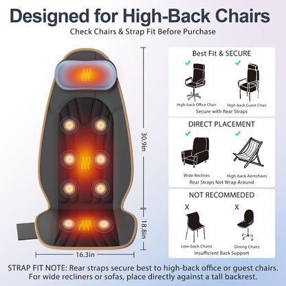 SLOTHMORE Back Massager for Chair, Vibration Massage Chair Pad | Back Massager with Heat, Adjustable Neck Pillow, Neck/Back/Hip Heating, 8 Vibration Motors, Gift for Dad Mom Mother