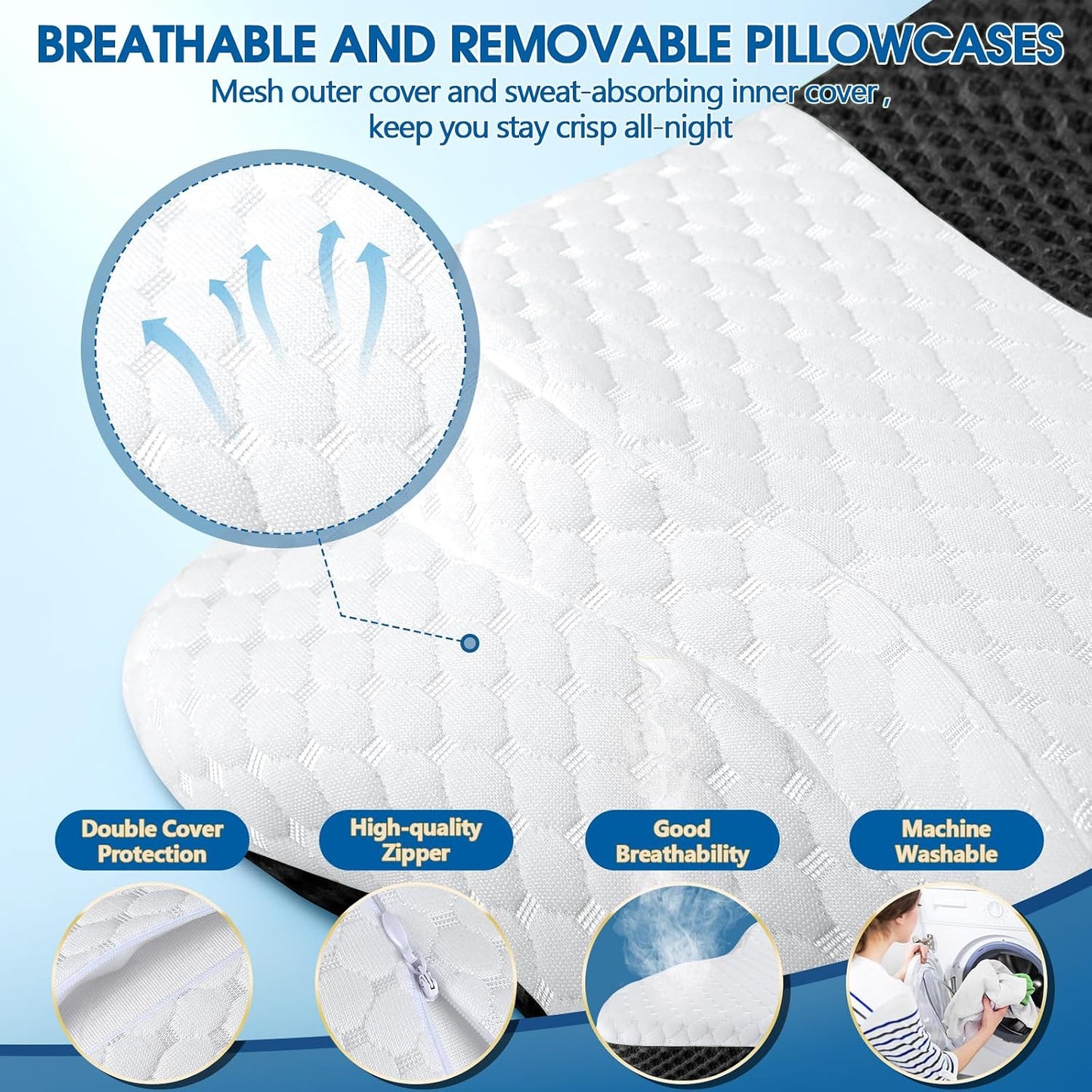 CHxxy Memory Foam Pillows, Cervical Pillow for Neck & Shoulder Pain Relief | Ergonomic Contour Bed Pillow, Soft for Side Sleep Stomach Sleeping and Back Sleeper-Queen Size&Grey