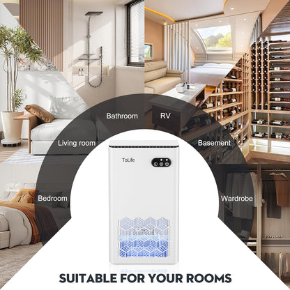 ToLife Dehumidifier for Home, 1000 sq.ft Dehumidifiers for Bedroom Bathroom Basement with 95 OZ Water Tank, Auto Shut Off 7 Colors LED Light, White Black