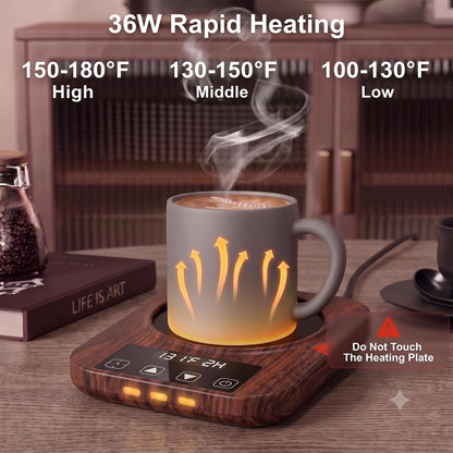 Coffee Mug Warmer for Desk - 9 Temperature Settings (100°F-180°F) Smart Electric Cup Warmer with 1-12H Timer, Large Heating Plate Auto Shut Off Coffee Warmer，Walnut
