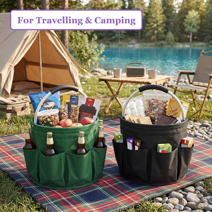 17L Cleaning Caddy with Handle and 6 Pockets, Foldable Cleaning Supply Caddy, Portable Shower Caddy in 600D Oxford Fabric, Multifunctional Storage Basket for Camping, Gardening, Black