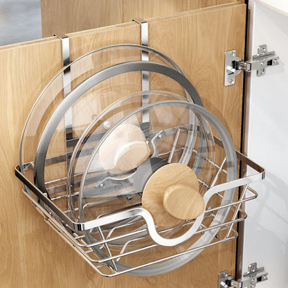TIDIIABODE Pot Lid Organizer, Adjustable Kitchen Pot Lid Holder Inside Cabinet, Kitchen Cabinet Organizer Hanging for Food Storage Container, Pot, Pan Lid & Bakeware, Black