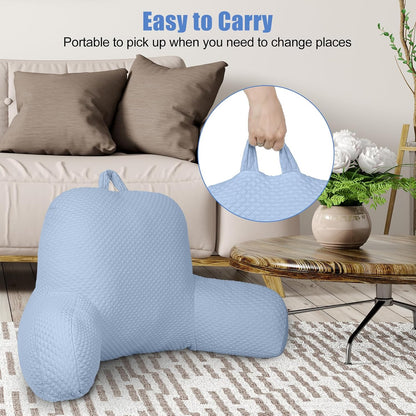 Reading Pillow, Ice Silk Bean Back Pillow for Bed Sitting Up, Adult Back-Rest Support Cushion with Arms for Sit Up on Couch, Sofa, and Floor, Dorm Essentials, Reading Accessories, Blue