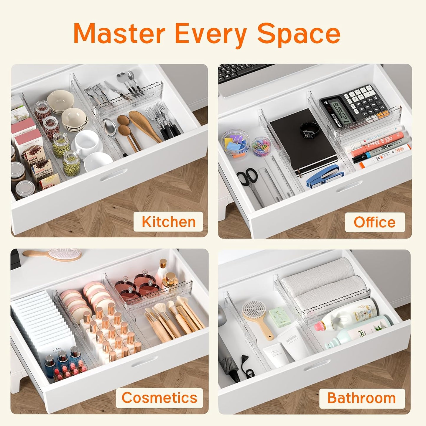 4 Pack 4" High Drawer Dividers for Clothes, 10.2"-16.5" Expandable | Dresser Drawer Organizers, Adjustable Plastic Clear Drawer Separators for Kitchen, Baby Clothing, Socks & Underwear Storage